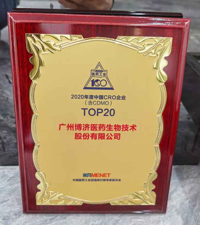 2020����й�CRO��ҵ����CDMO��TOP20